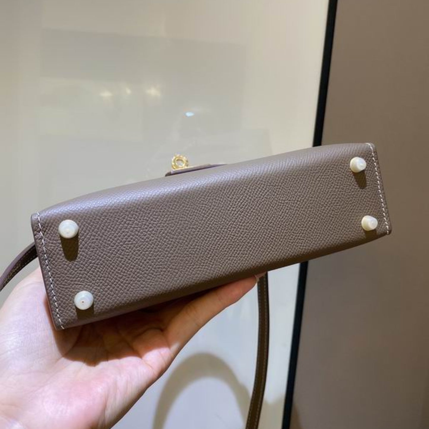 Bolsa HRMS Kelly Mini Marrom Claro 19cm