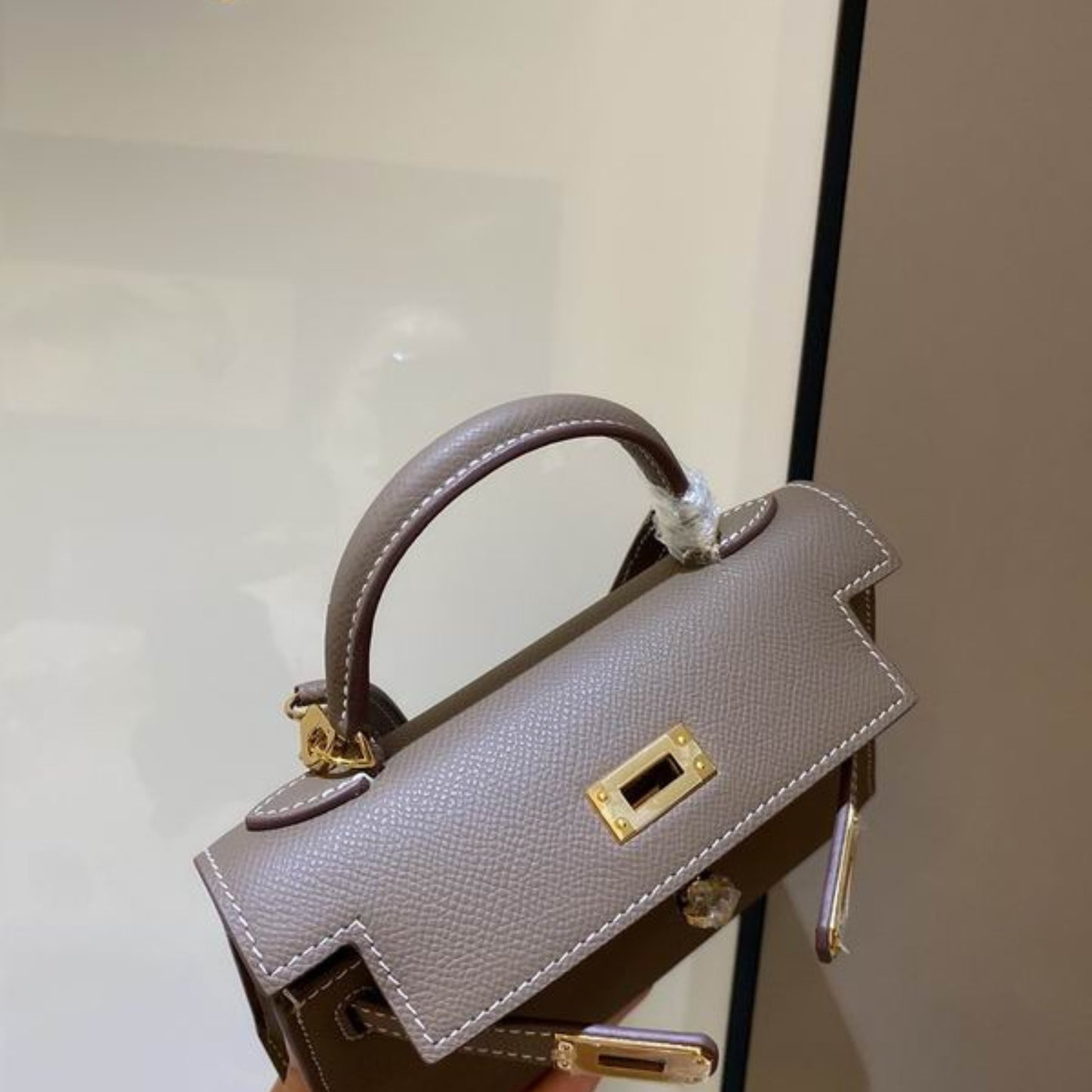 Bolsa HRMS Kelly Mini Marrom Claro 19cm