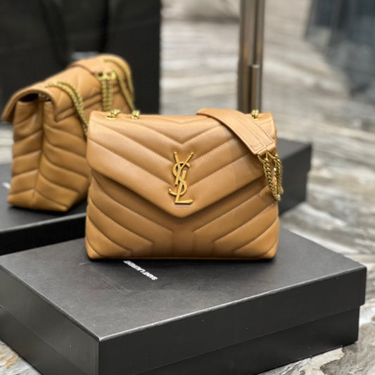 Bolsa YSL Tiracollo LouLou Marrom com dourado