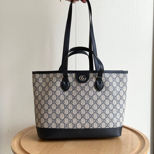 Bolsa GG Ophidia Supreme Pequena Bege e azul 31cm