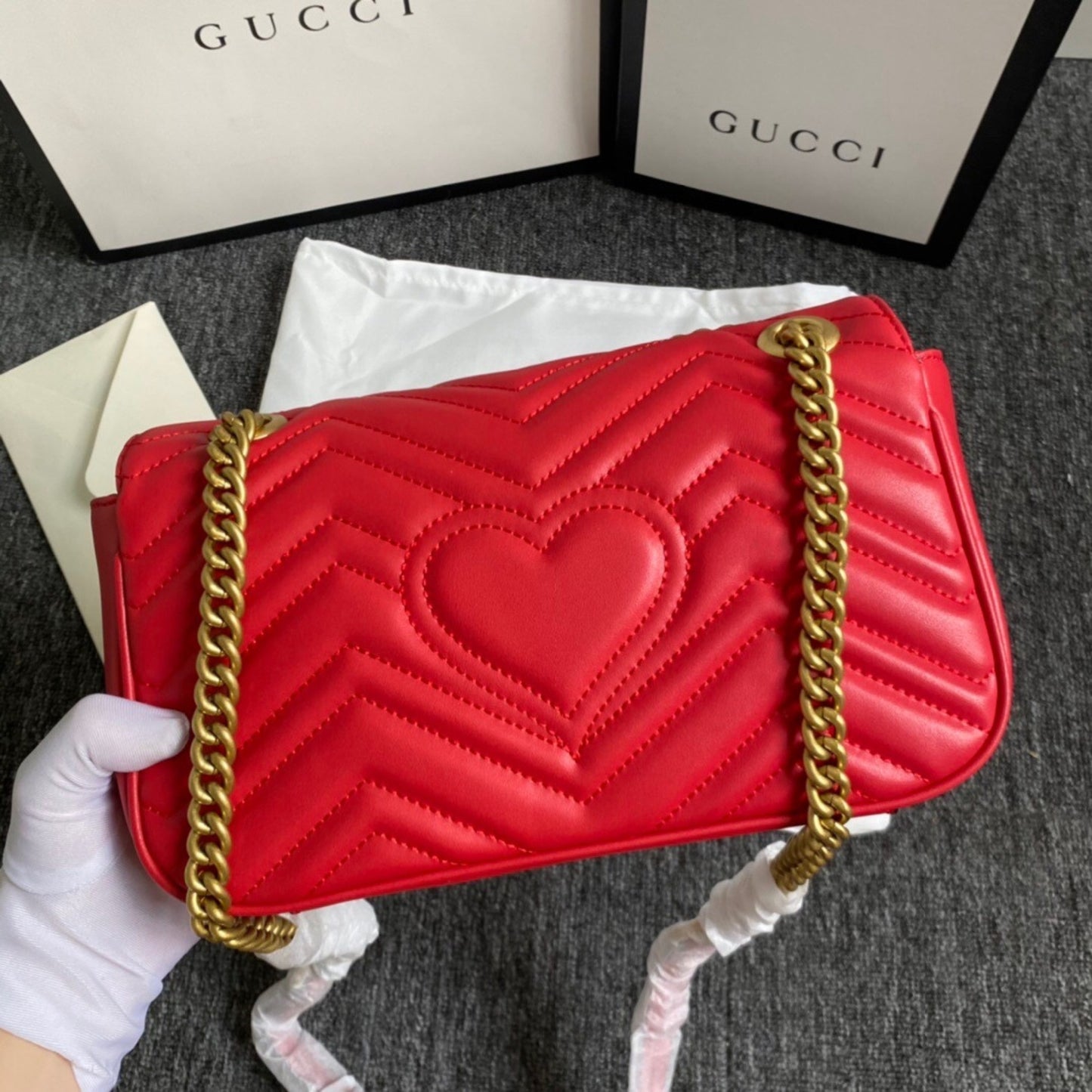 Bolsa GG Marmont Pequena Vermelha 26cm