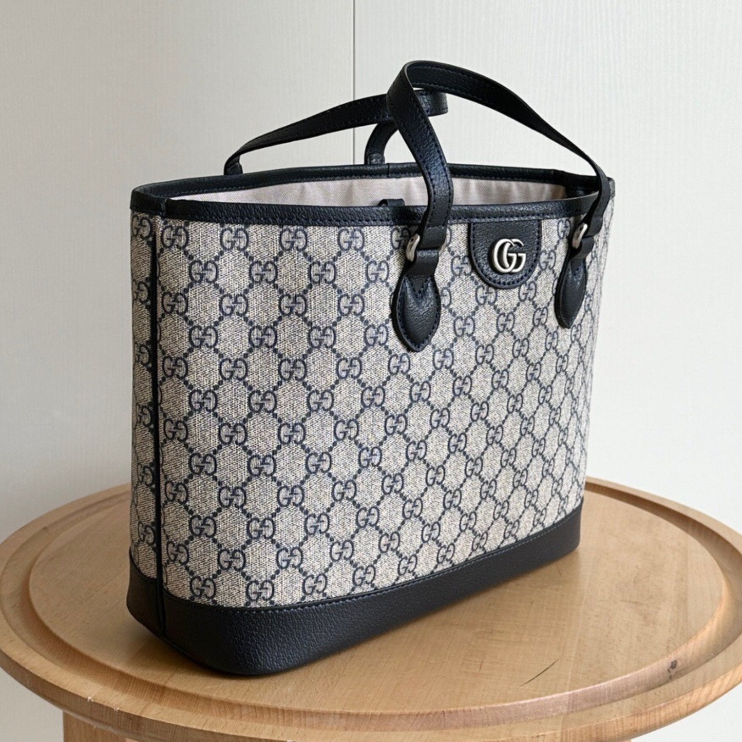 Bolsa GG Ophidia Supreme Pequena Bege e azul 31cm