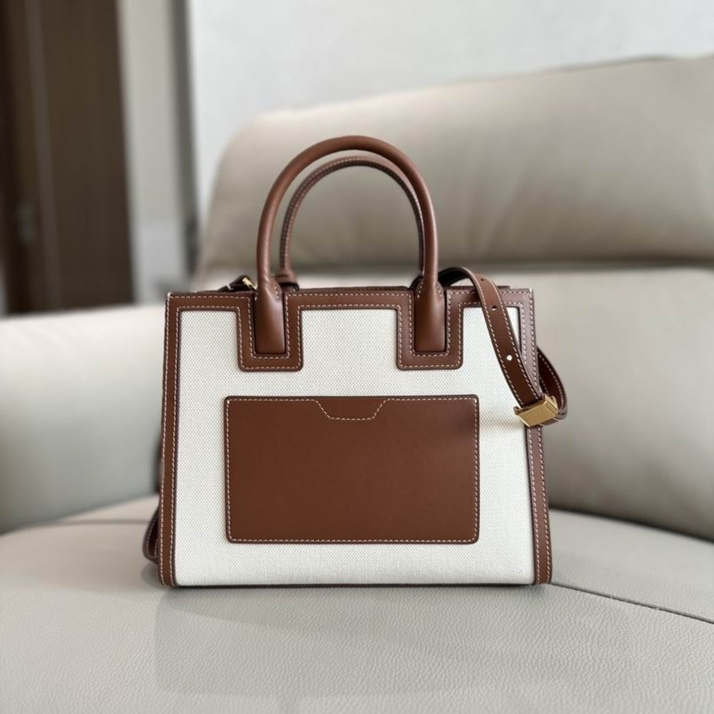 Bolsa Brbrry Frances Mini Tote Bege e Marrom 27cm
