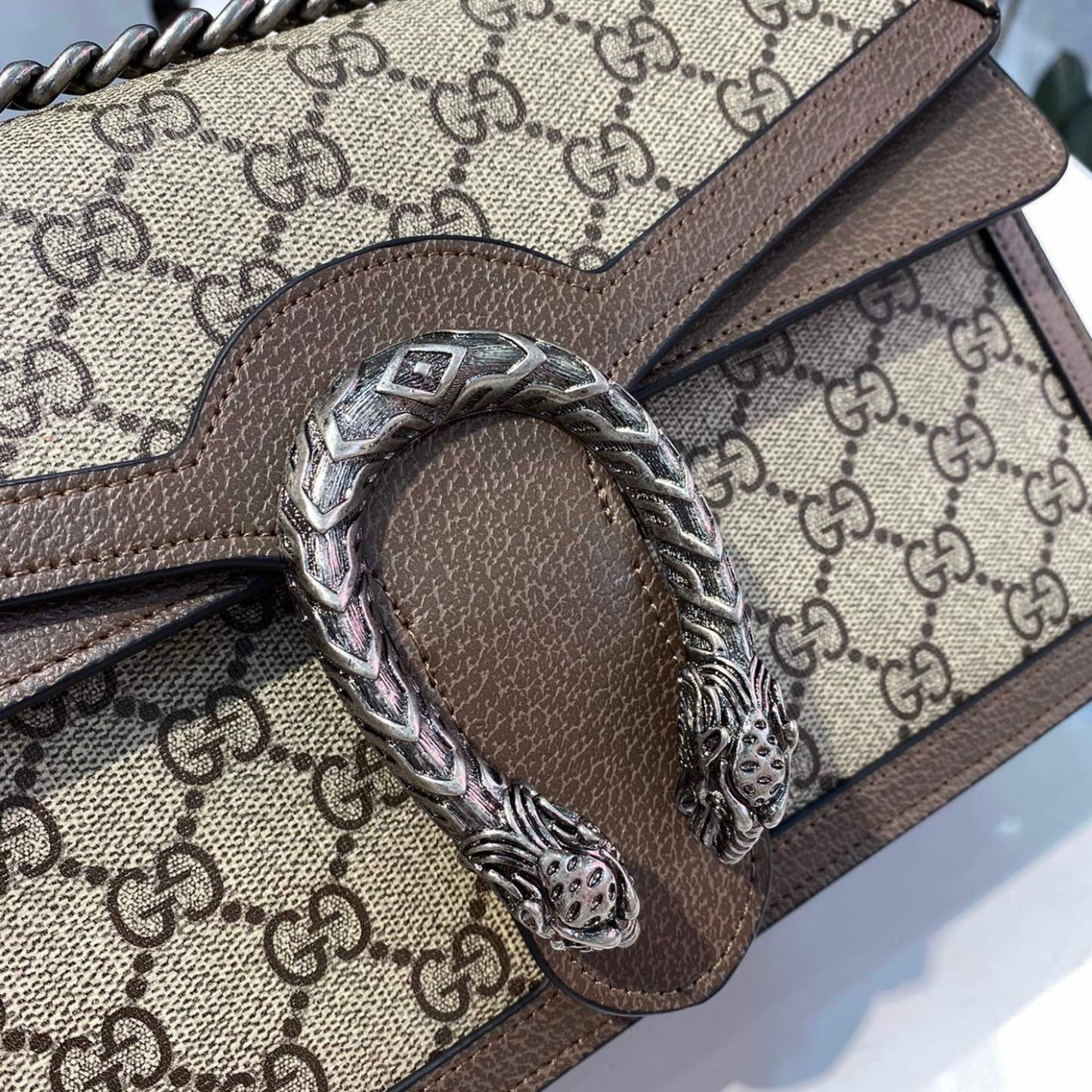 Bolsa GG Dionysus marrom e canvas média 28cm
