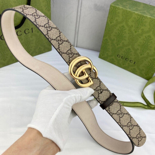 Cinto GG Canvas Off-White com Dourado 3cm de largura