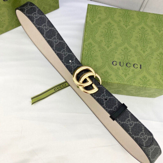 Cinto GG Canvas Preto com Dourado 3cm de largura