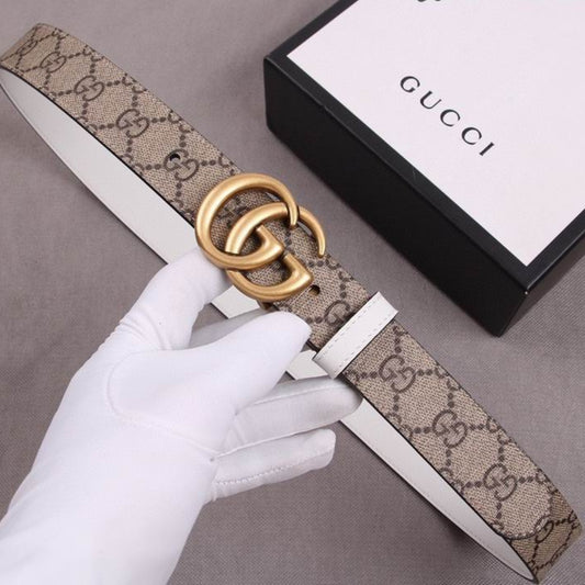 Cinto GG Dupla Face Canvas e Branco com Dourado 3cm de largura