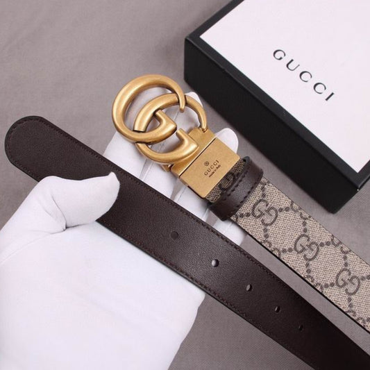 Cinto GG Dupla Face Canvas e Marrom com Dourado 3cm de largura