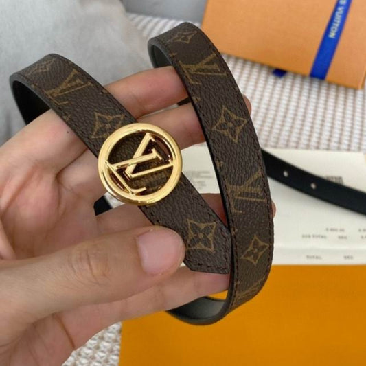 Cinto LV Dupla Face Preto com Canvas e Dourado 2cm de largura