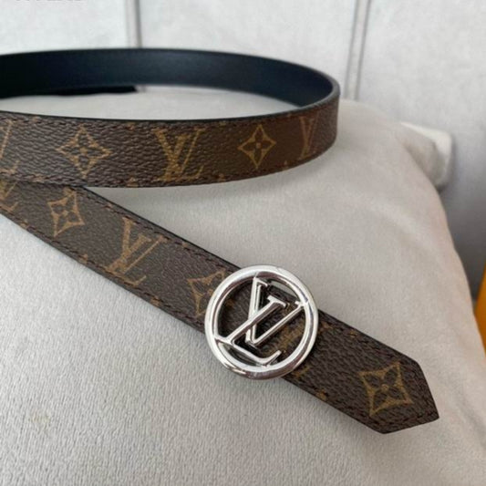 Cinto LV Dupla Face Preto com Canvas e Prata 2cm de largura