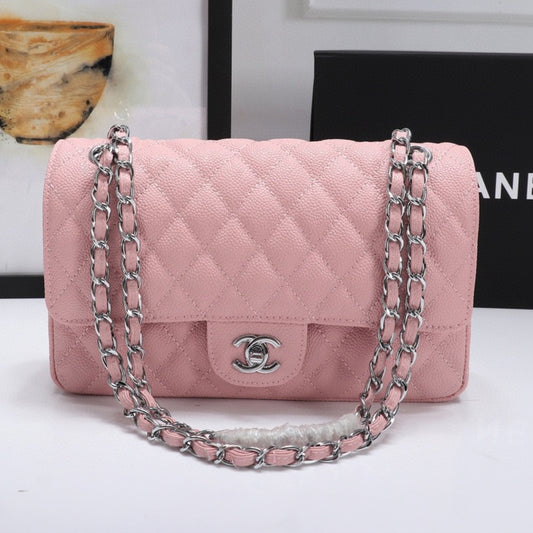 Bolsa CHN Classica detalhes Rosa com prata 25cm