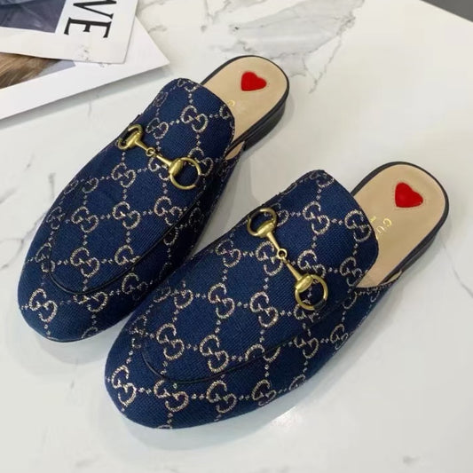 Mule GG Princetown de couro azul canvas