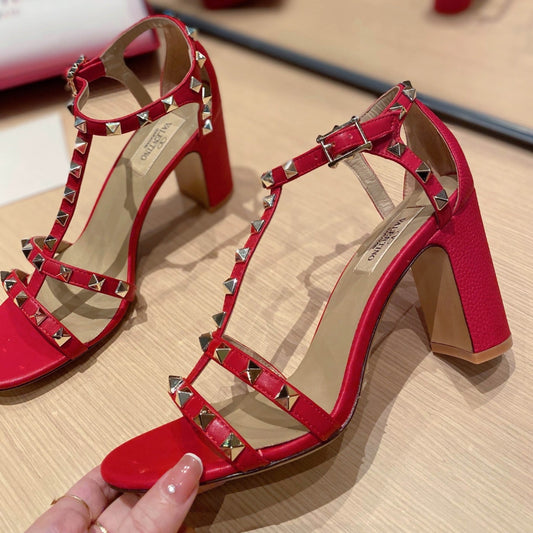 Sandália VLT Vermelho Couro com detalhes Salto 8,5cm
