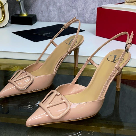 Scarpin VLT Rosa Couro com Logo frontal Salto 8cm