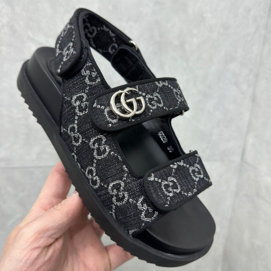Sandália GG Slider com Double GG Preto com Branco Calcanhar