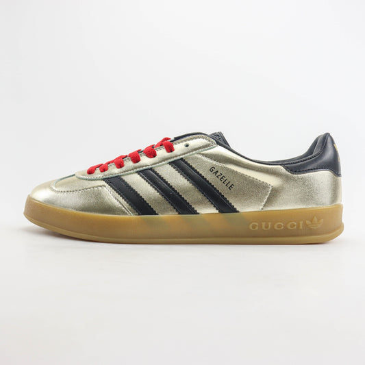Tenis GG x Ads Gazelle Dourado com vermelho
