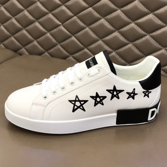 Tenis DG Portofino Couro Branco com Preto e Detalhes em Estrela