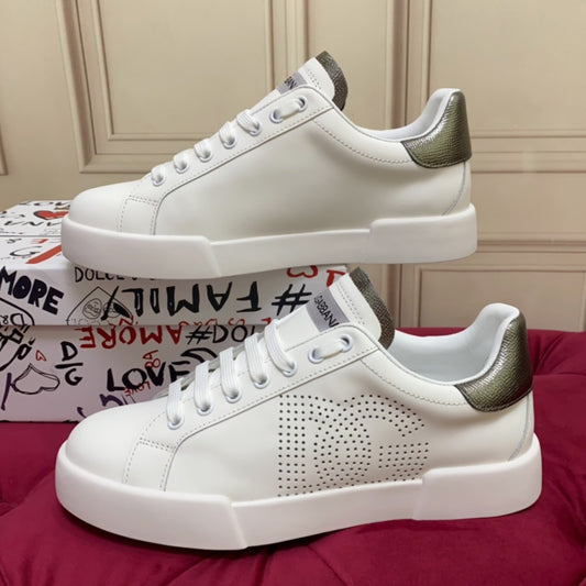 Tenis DG Portofino Couro com logo Branco com Prata