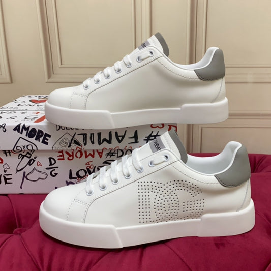 Tenis DG Portofino Couro com logo Branco com Cinza