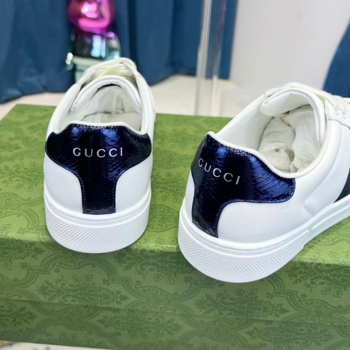 Tenis GG Ace Branco Web Azul