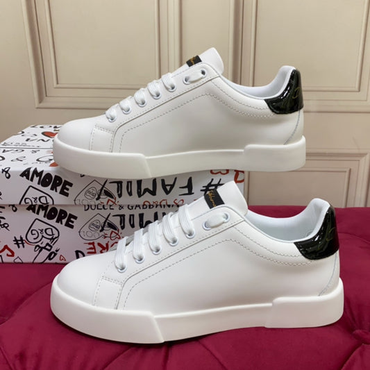 Tenis DG Portofino Couro Liso Branco com Preto