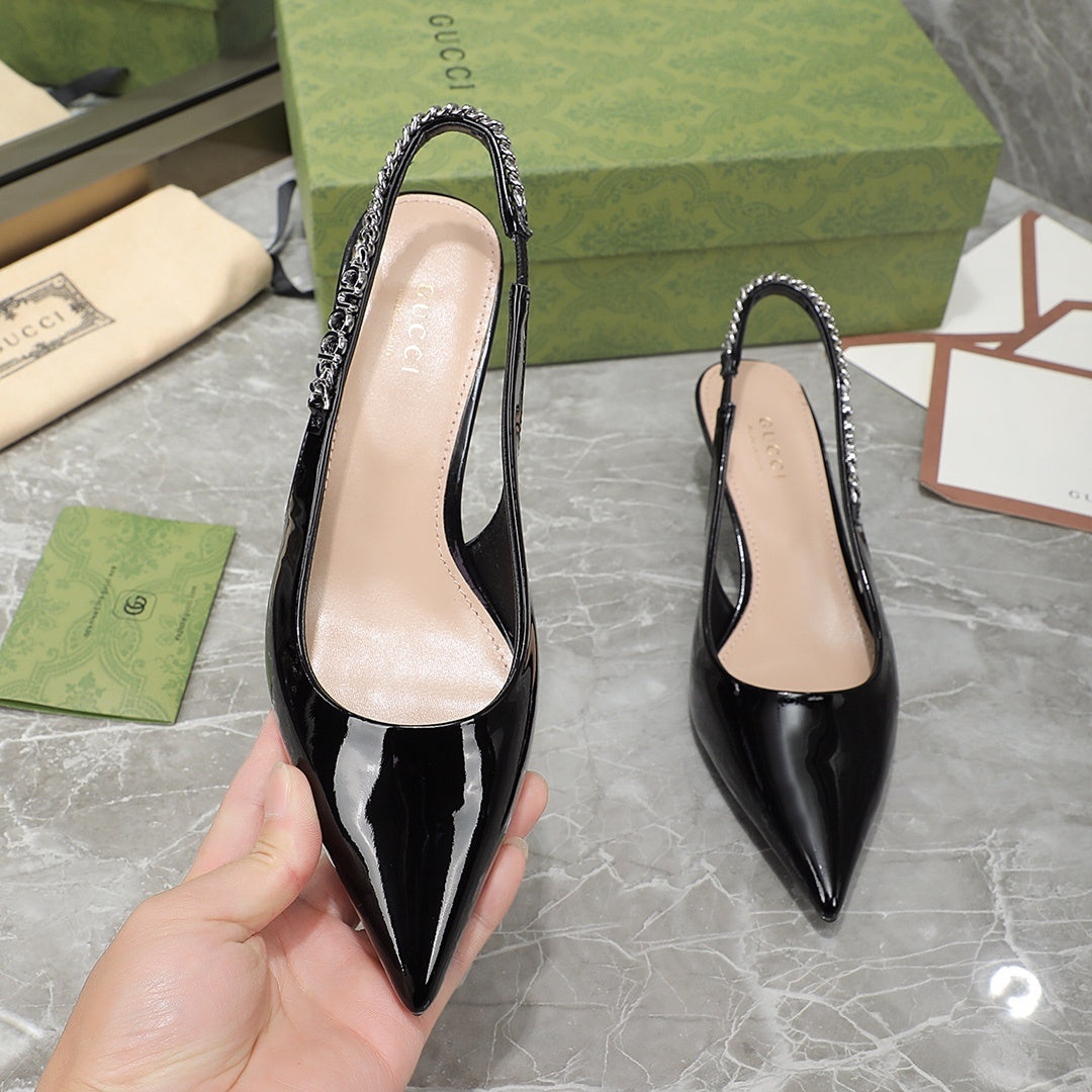 Sandália GG Scarpin Signoria Preto Liso com salto 45mm
