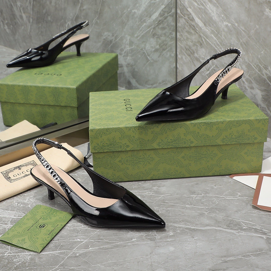 Sandália GG Scarpin Signoria Preto Liso com salto 45mm