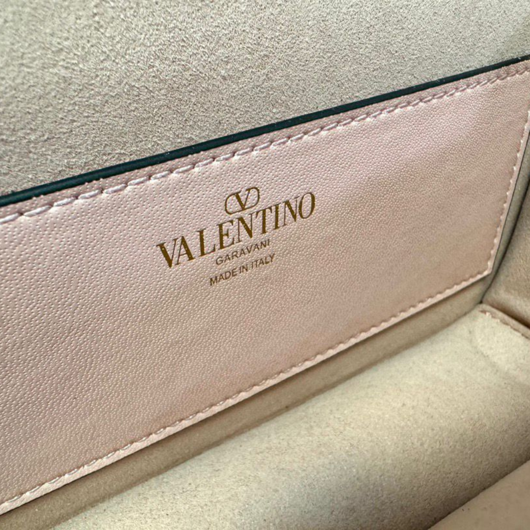 Bolsa VLT tiracolo Garavani Locò rosa e aplicação de strass 20cm