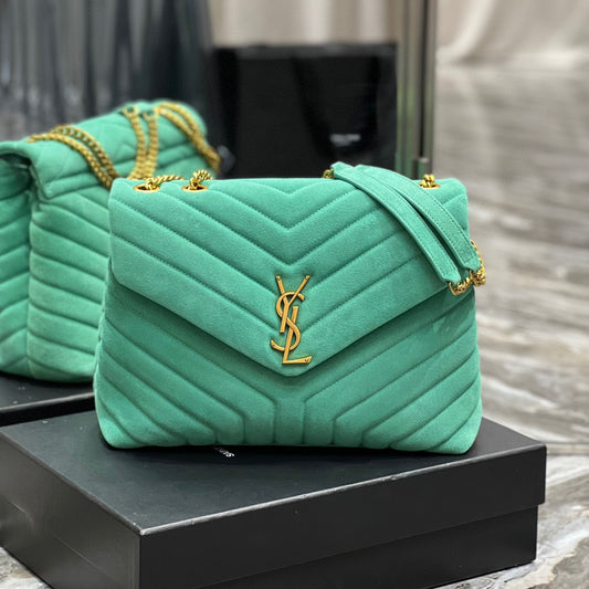 Bolsa YSL Tiracollo LouLou Verde com dourado