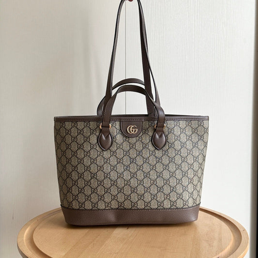 Bolsa GG Ophidia Pequena Bege e Marrom 31cm