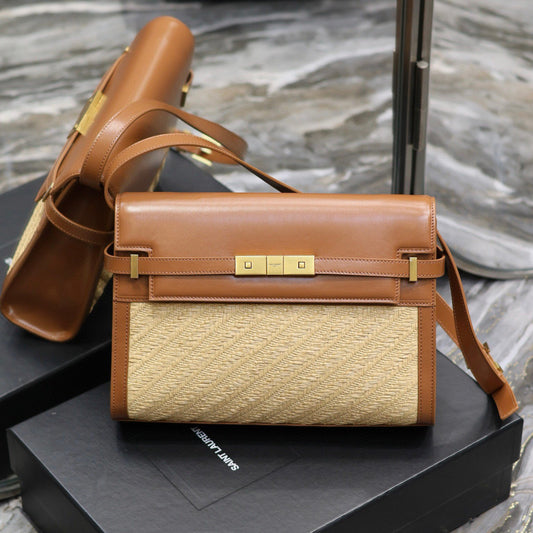 Bolsa YSL Manhattan Bege com Marrom pequena