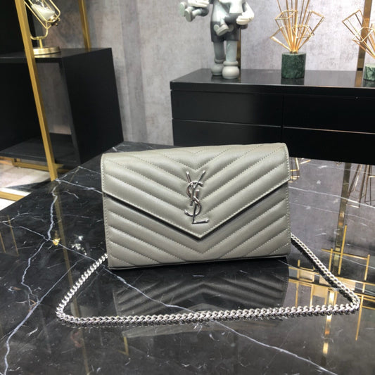 Bolsa YSL Monograma Pequena Cinza