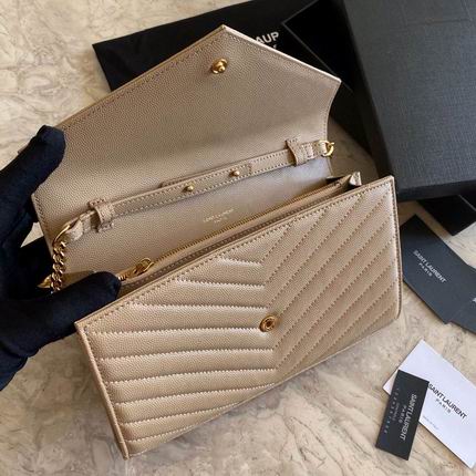 Bolsa YSL Monograma Pequena Bege com dourado