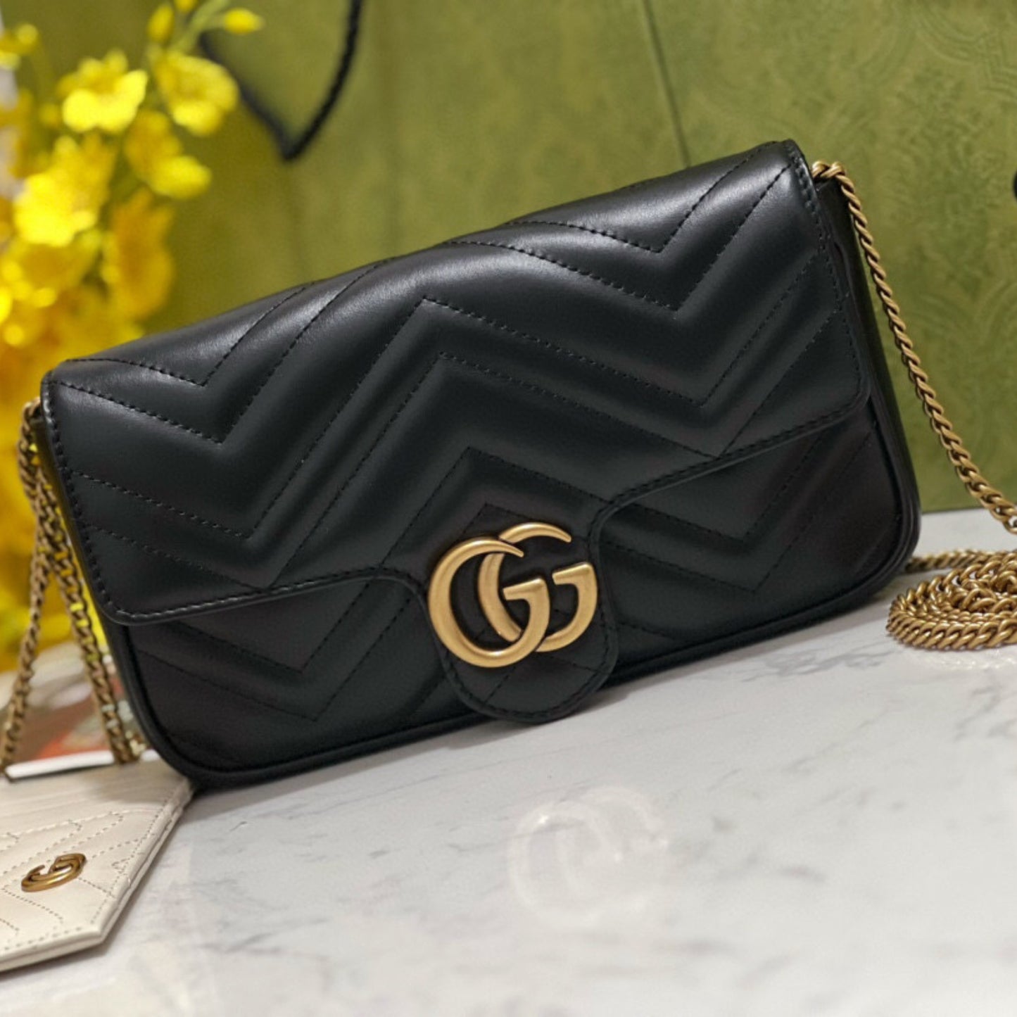 Bolsa GG Marmont Mini Preta 21,5cm