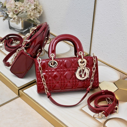 Bolsa Dio Lady Joy Pequena Verniz Vermelho 22cm