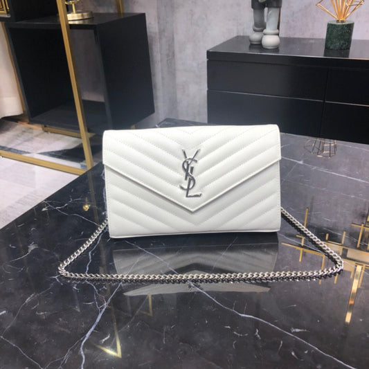 Bolsa YSL Monograma Pequena Branca com logo Prata