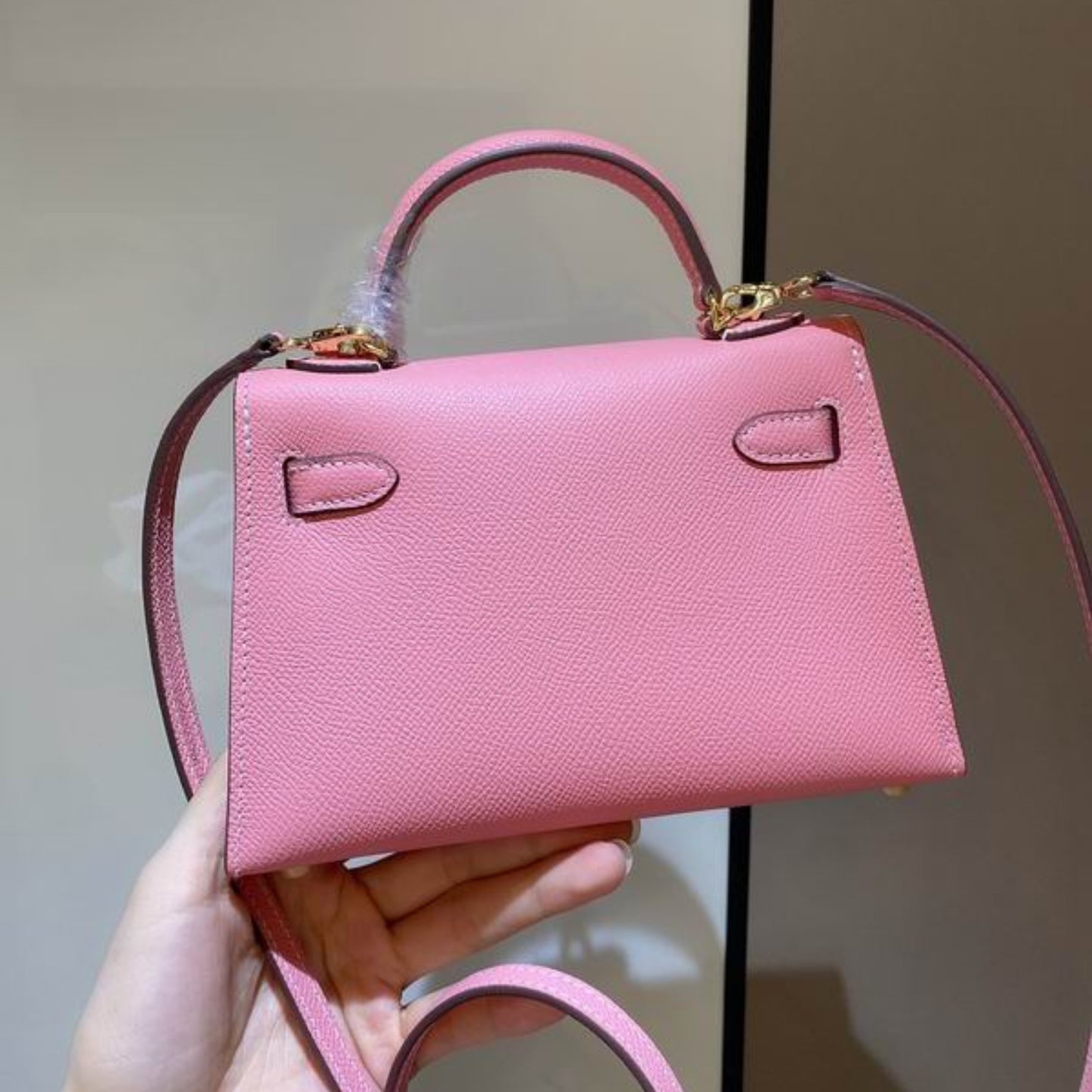 Bolsa HRMS Kelly Mini Rosa claro 19cm