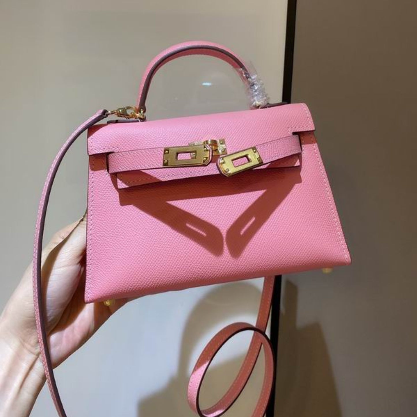 Bolsa HRMS Kelly Mini Rosa claro 19cm