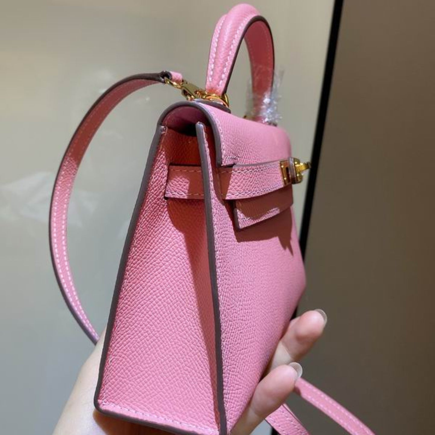 Bolsa HRMS Kelly Mini Rosa claro 19cm
