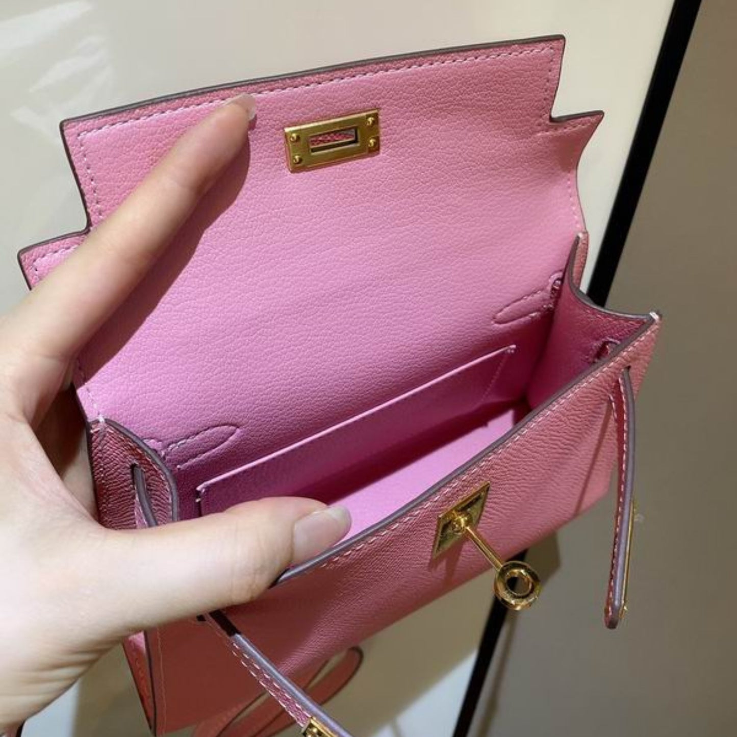 Bolsa HRMS Kelly Mini Rosa claro 19cm