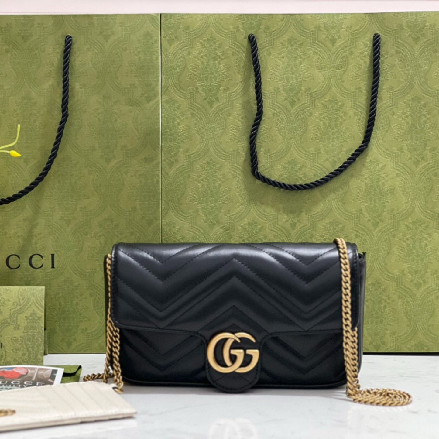 Bolsa GG Marmont Mini Preta 21,5cm