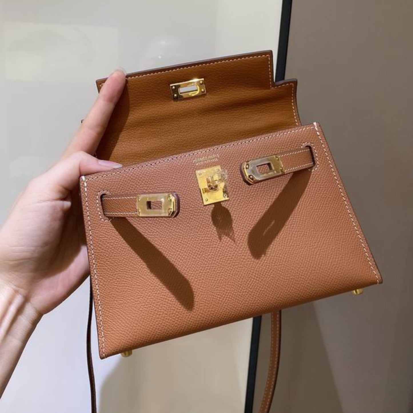 Bolsa HRMS Kelly Mini Caramelo 19cm