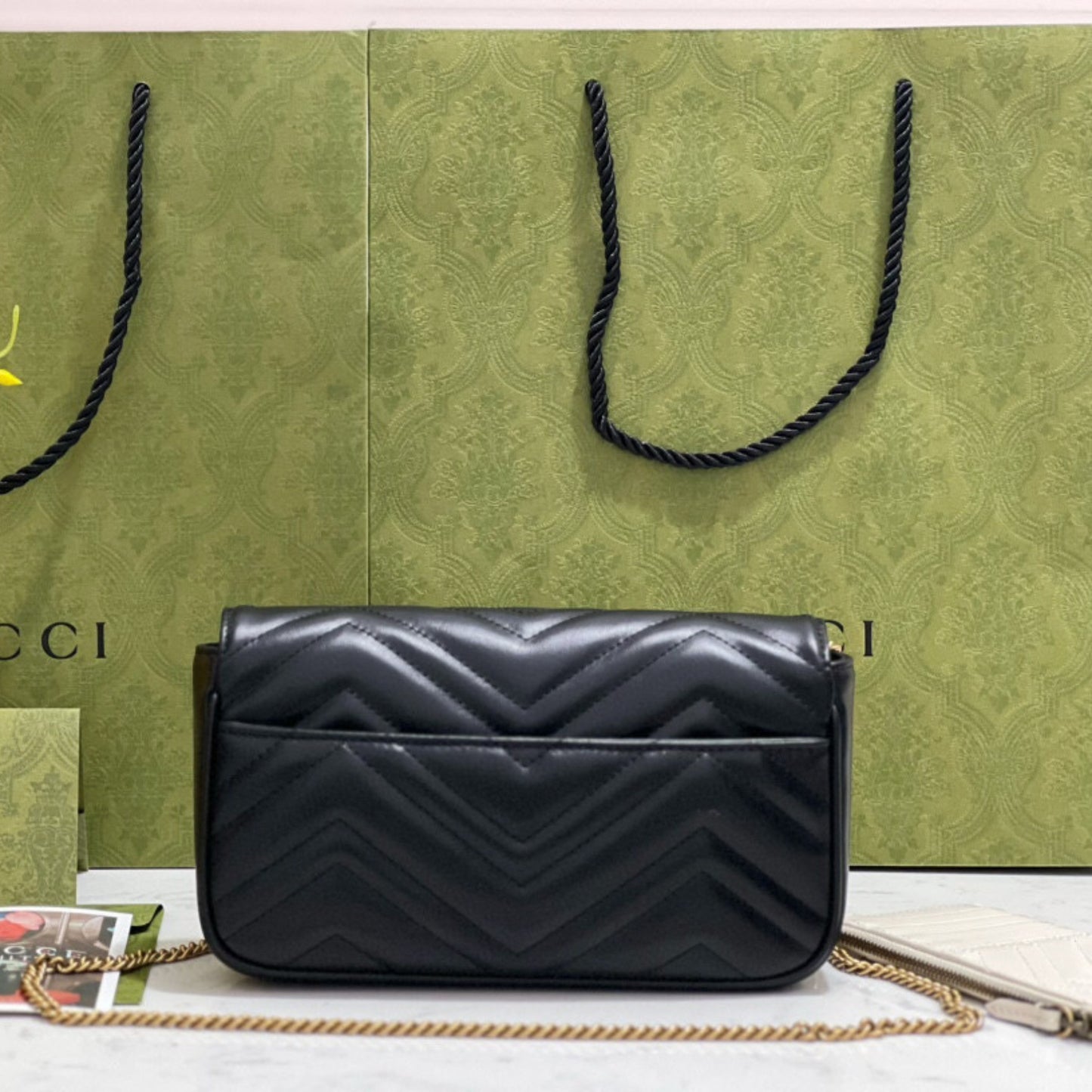 Bolsa GG Marmont Mini Preta 21,5cm