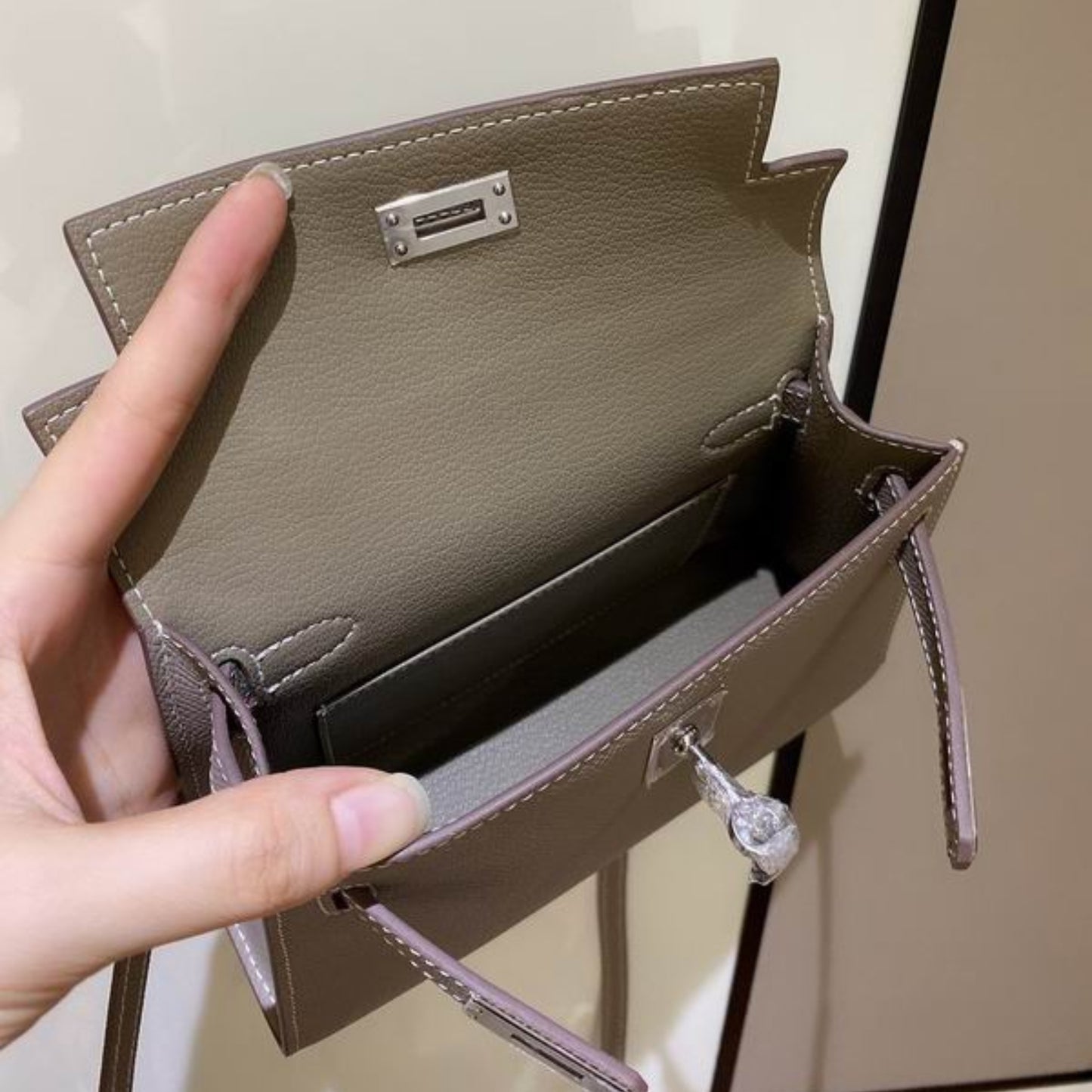 Bolsa HRMS Kelly Mini Cinza 19cm