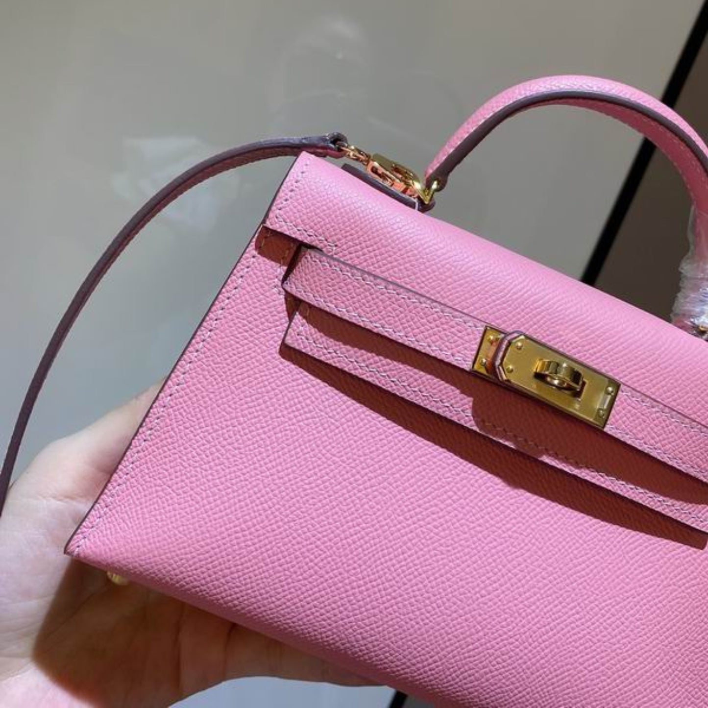 Bolsa HRMS Kelly Mini Rosa claro 19cm