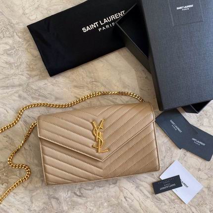 Bolsa YSL Monograma Pequena Bege com dourado