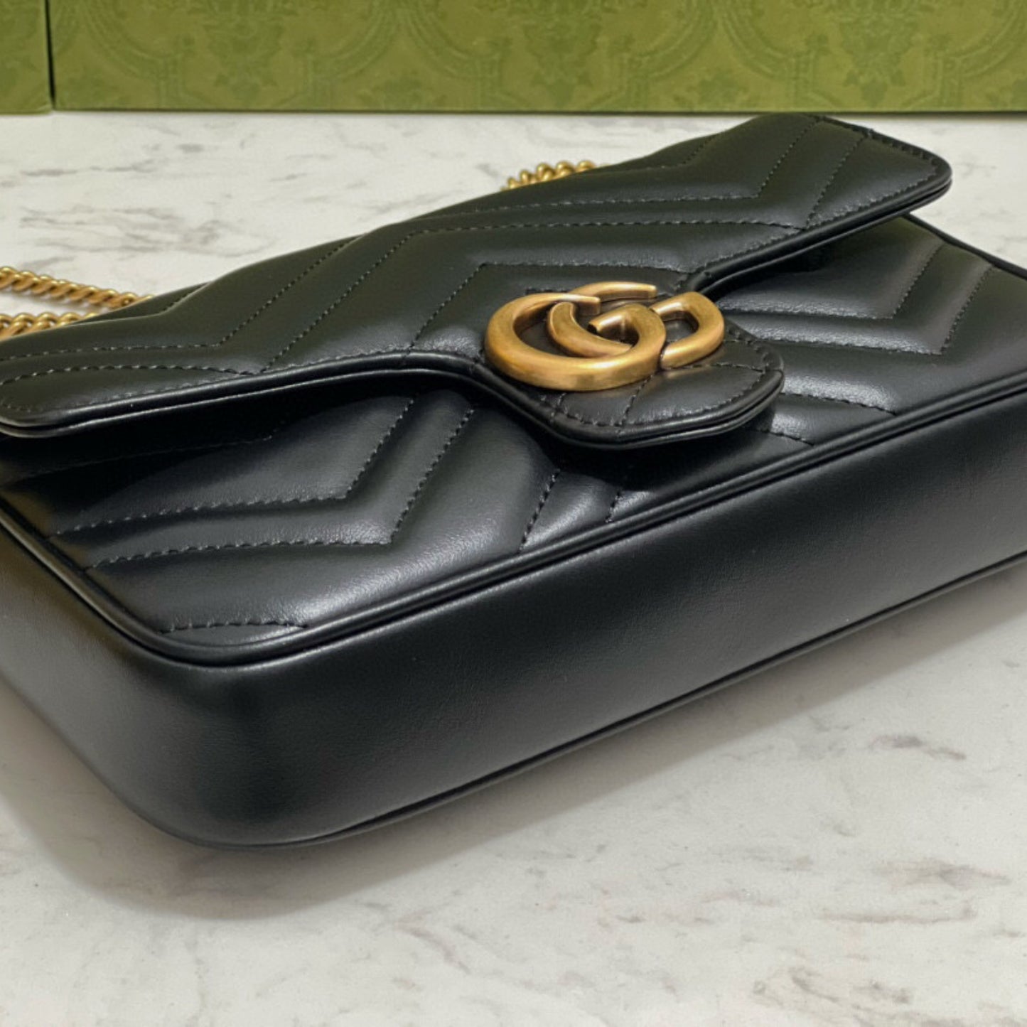 Bolsa GG Marmont Mini Preta 21,5cm