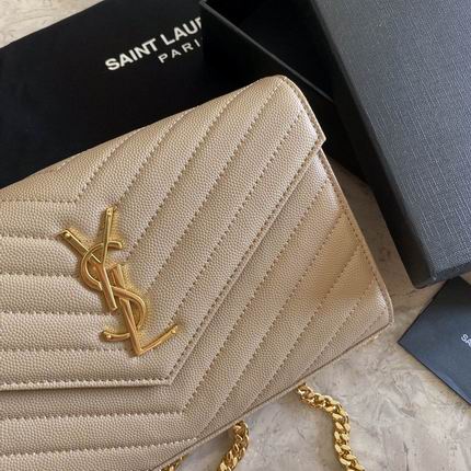 Bolsa YSL Monograma Pequena Bege com dourado