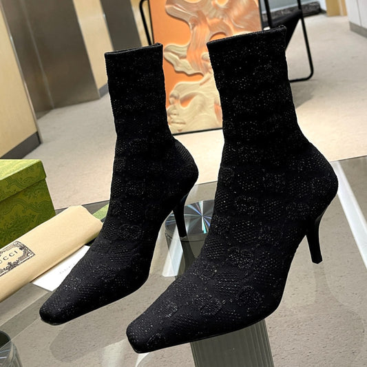 Bota GG Ankle boot Interlocking GG Preta Salto
