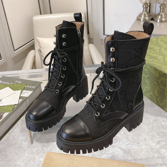 Bota GG matelassê com salto 60mm canvas GG cano médio